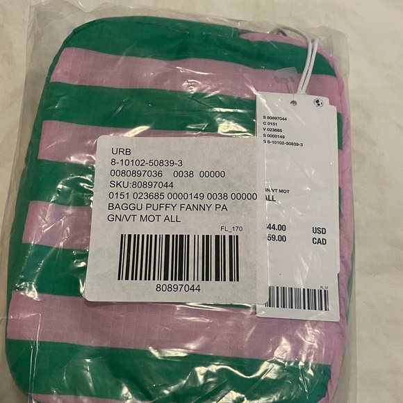 NWT BAGGU Awning Stripe Puffy Fanny Pack Pink Green - Picture 6 of 6